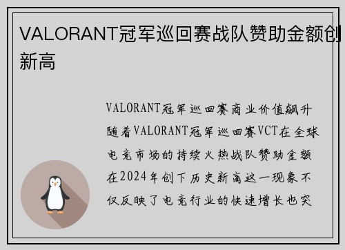 VALORANT冠军巡回赛战队赞助金额创新高